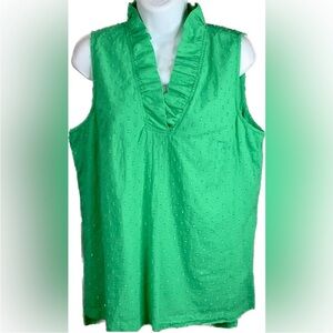 Crown & Ivy Bright Green Ruffled V-Neck Sleeveless Top, Brand New
